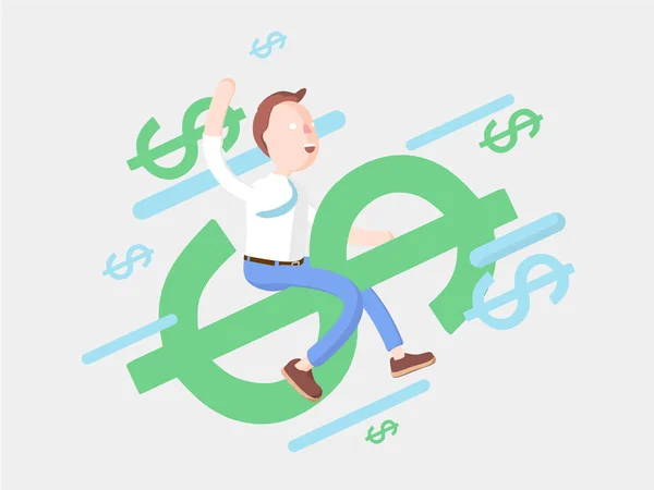 Illustration vectorielle. Homme d'affaires Jimmy voler avec des signes de dollar . — Image vectorielle