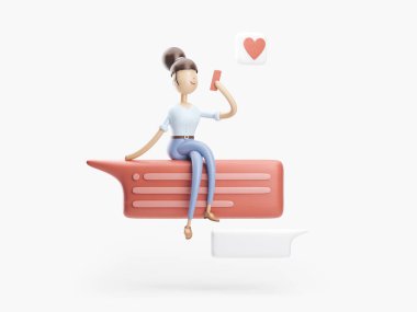 3D çizim. internette kızdır. Sosyal medya kavramı