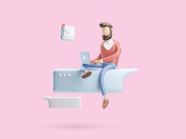 3D çizim. internette biri. Sosyal medya kavramı
