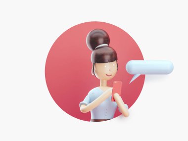 3D çizim. Kız sms gönderir