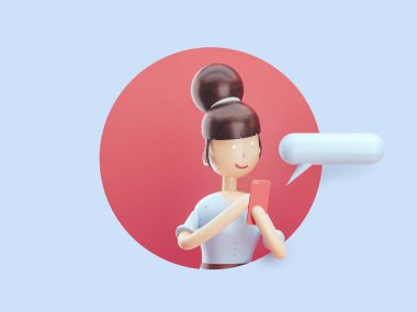 3D çizim. Kız sms gönderir