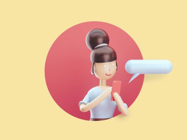 3D çizim. Kız sms gönderir