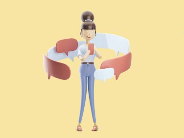 3D çizim. Kız sms gönderir