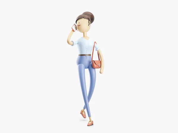 Ilustracja 3D. Dziewczyna rozmawia przez telefon w podróży — Zdjęcie stockowe