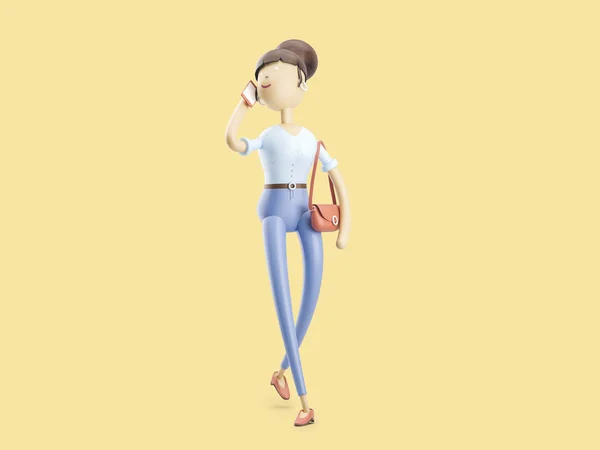 3d illustration. The girl is talking on the phone on the go — Stock Photo, Image