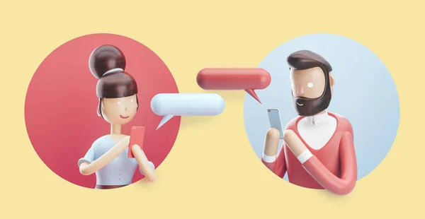 Ilustración 3d. Chat en línea entre un chico y una chica —  Fotos de Stock