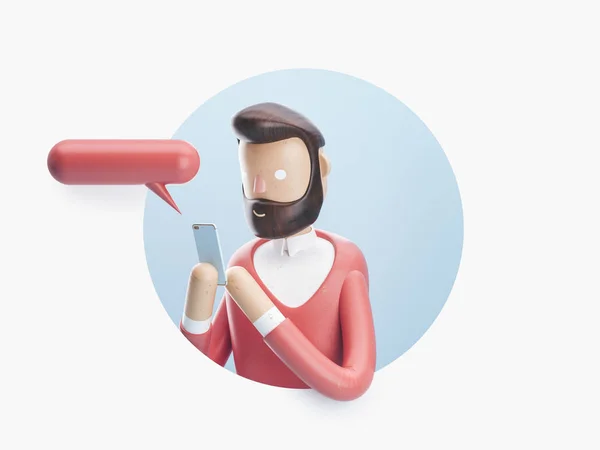 Illustration 3D. le gars envoie des SMS — Photo