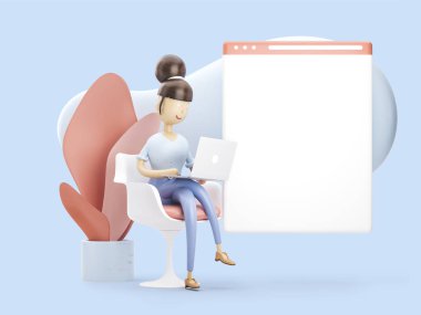 3D çizim. internette kızdır. Sosyal medya kavramı