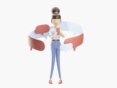 3D çizim. Kız sms gönderir