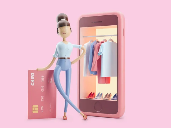 Ilustración 3d. uso de dinero en Internet. compras por Internet —  Fotos de Stock