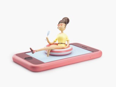 3D çizim. Telefondaki kavramı dinlenme