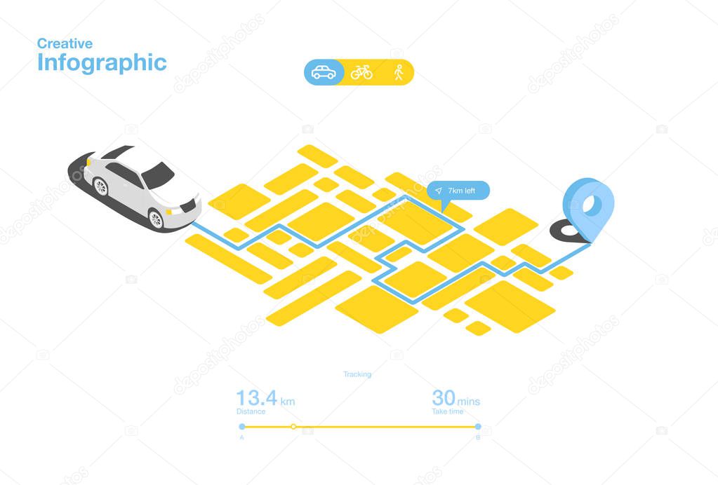 Vector illustration. Dashboard theme creative infographic of city map navigation.