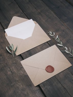 Envelope with an elegant wedding invitation. Place card mockup. clipart