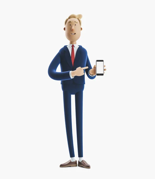 Illustration 3D. Portrait d'un bel homme d'affaires avec téléphone portable — Photo