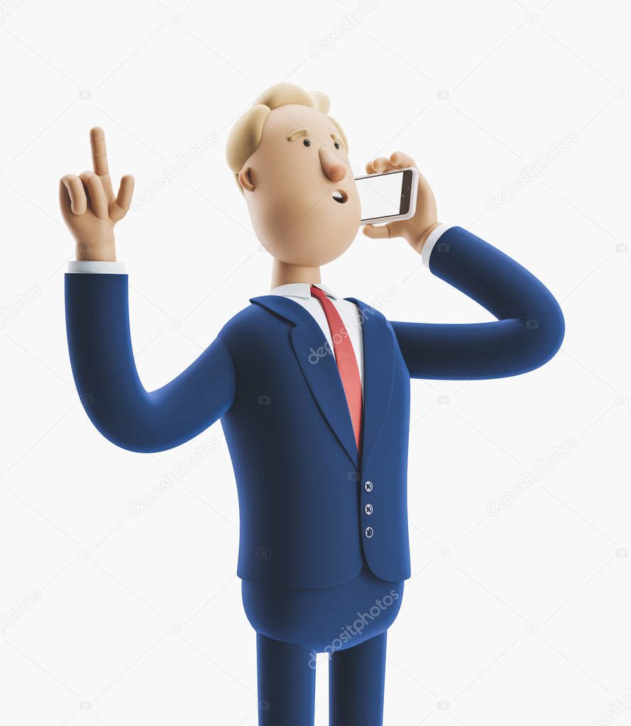 3d illustration. Portrait of businessman talking on mobile phone