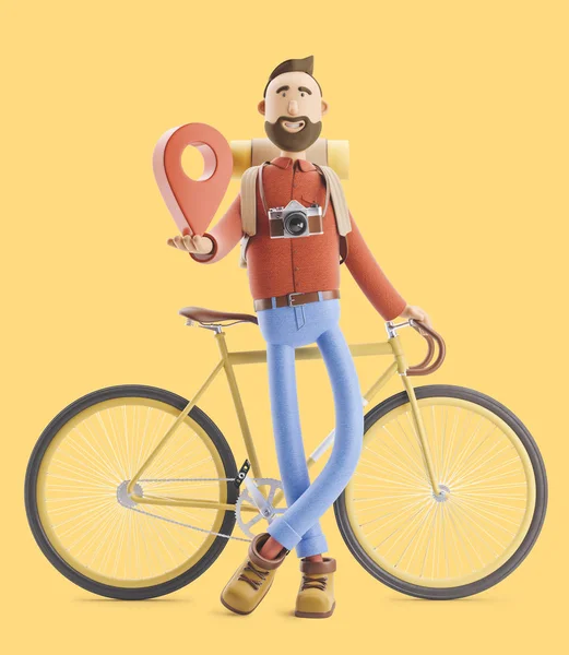 그림입니다 캐릭터 자전거에 포인터 — 스톡 사진