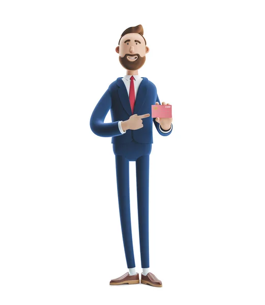 3d illustration. Businessman holding credit card. — Stock Photo, Image