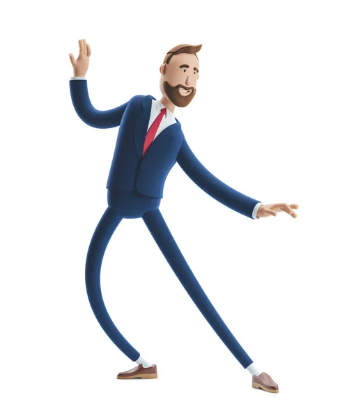 Ilustracja 3D. Portret przystojny biznesmen wyrażenie szczęśliwy taniec — Zdjęcie stockowe