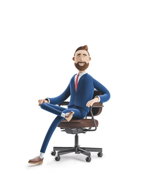 3D illustration. Porträtt av en stilig affärsman som sitter på kontorsstol — Stockfoto