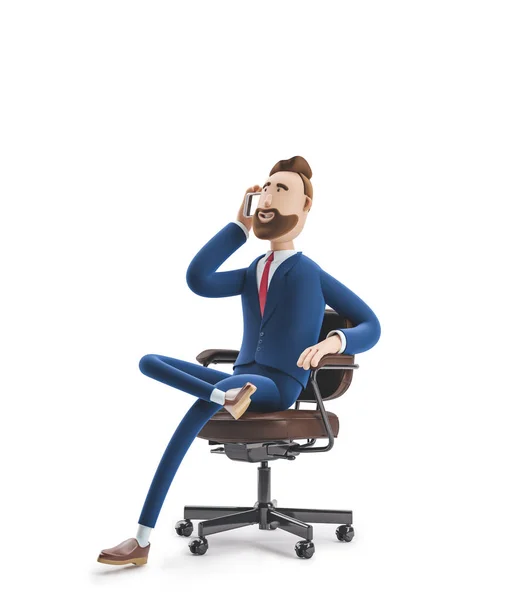 Ilustración 3d. Retrato de un hombre de negocios guapo sentado en la silla de la oficina y hablando por teléfono —  Fotos de Stock