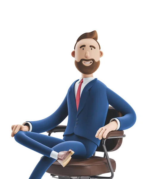 Ilustração 3d. Retrato de um belo homem de negócios sentado na cadeira de escritório — Fotografia de Stock