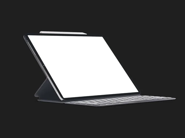 Leerer Bildschirm Tablet auf schwarzem Hintergrund. Isoliertes iPad. — Stockfoto