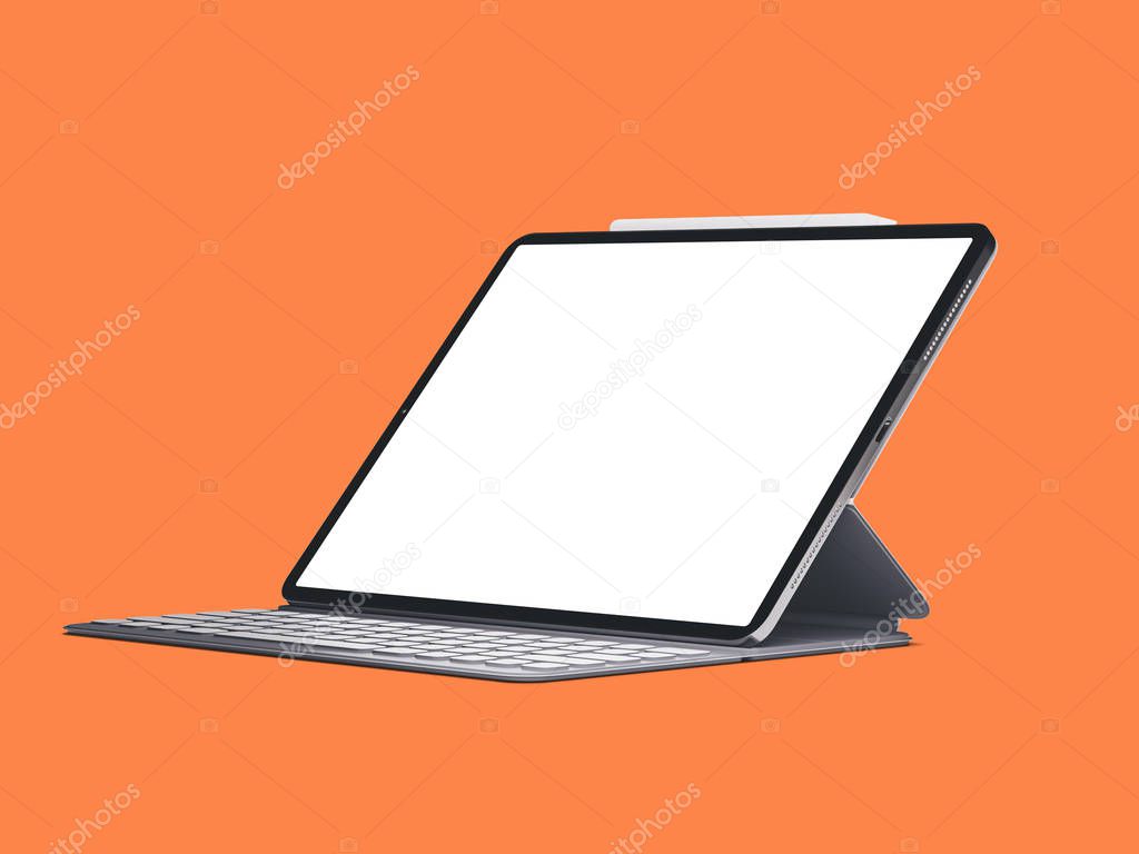 Blank screen tablet on color background. Isolated ipad. 