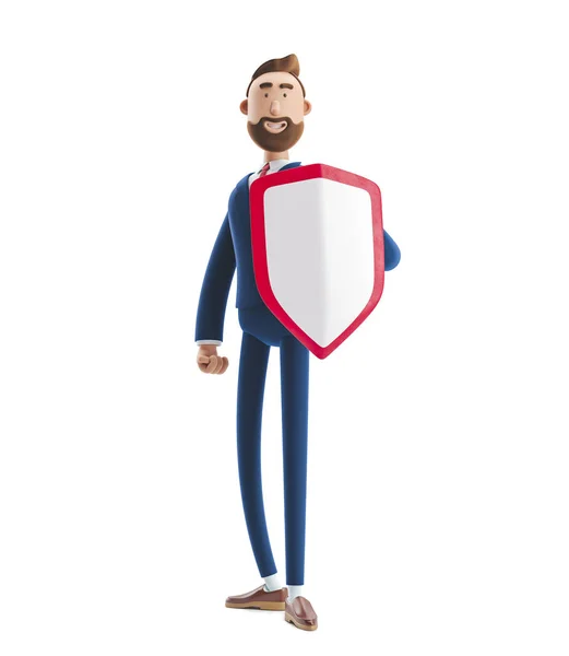 3D-ілюстрація. Бізнесмен Біллі з щитом. Безпека та охорона бізнесу — стокове фото