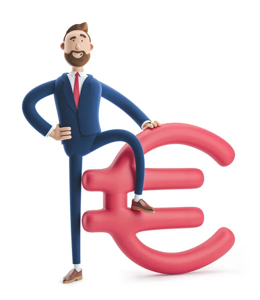 Ilustracji 3D. Biznesmen Billy z wielkim znakiem euro. — Zdjęcie stockowe