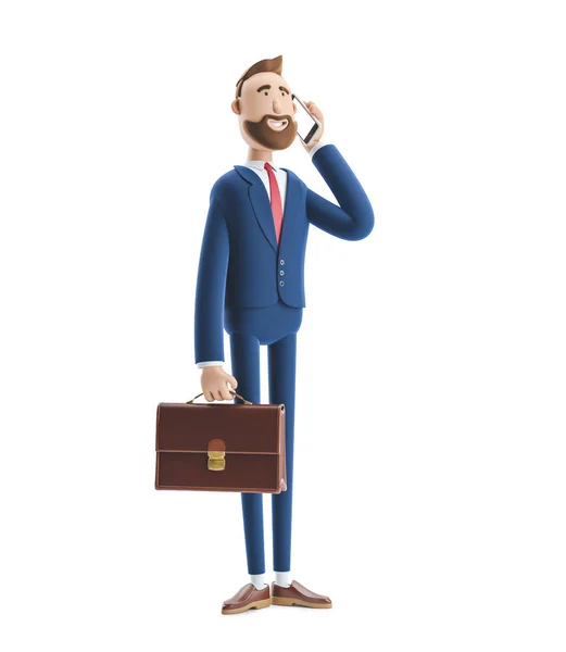 3d illustration.Businessman Billy com um caso falando no telefone . — Fotografia de Stock