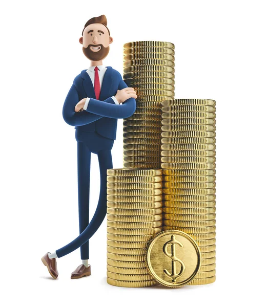 3D illustratie. Portret van een knappe zakenman Billy met een stapel geld. — Stockfoto