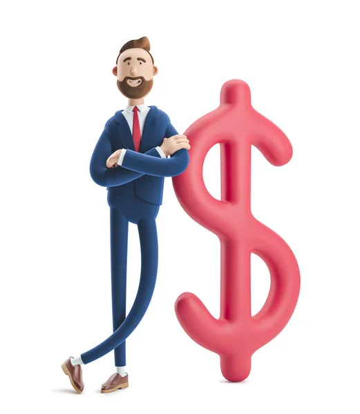 3D-Illustration. Geschäftsmann Billy mit großem Dollarzeichen. — Stockfoto