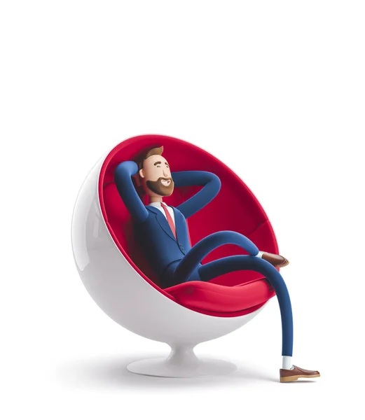 3D ilustrace. Pohledný obchodník Billy sedí v křesle a odpočívá v klidném pózu. — Stock fotografie