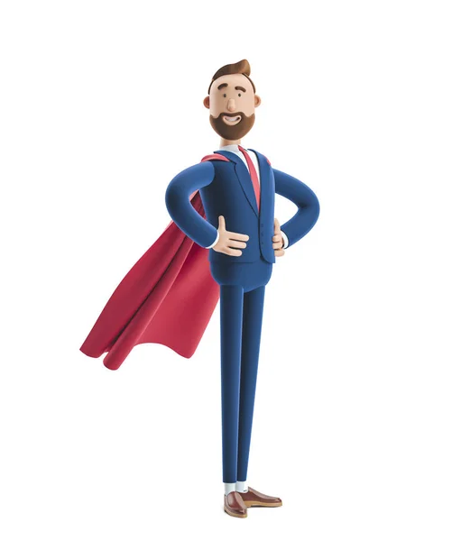 3Dイラスト。ビジネスマンビリーはスーパーヒーローのように服を着た. — ストック写真