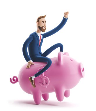 3d illüstrasyon. Kumbaralı yakışıklı bir işadamının portresi. Güvenli para depolama konsepti.