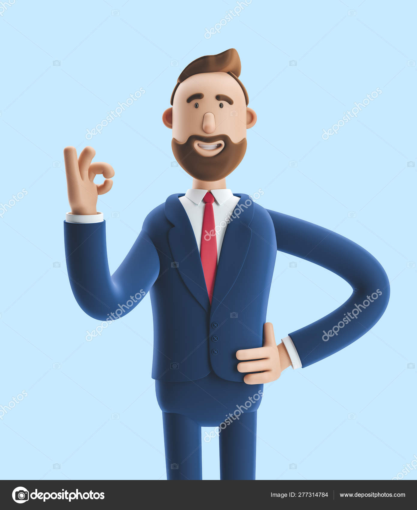 Cartoon character businessman Billy shows okay or OK gesture. 3d  illustration on blue background Stock Photo by ©bestpixels 277314784