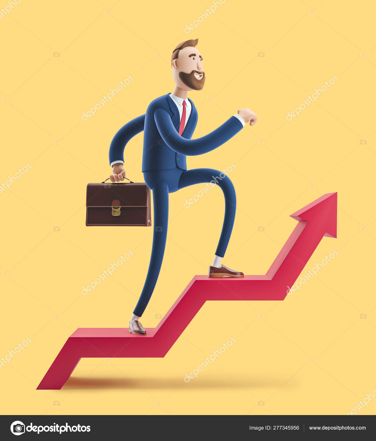 Cartoon character Billy goes to success. 3d illustration on yellow  background. Concept of financial growth. Dashboard with the analysis of  finance Stock Photo by ©bestpixels 277345956