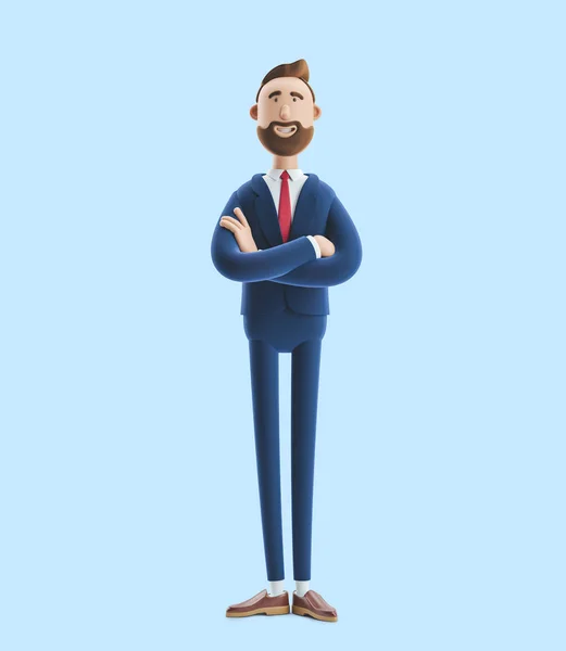 Portret przystojnego bohatera kreskówek. ilustracja 3D na niebieskim tle — Zdjęcie stockowe