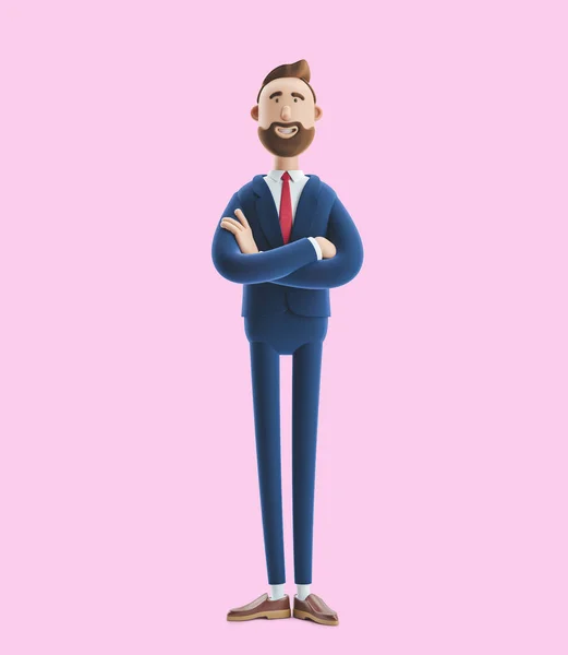 Portret van een knappe stripfiguur. 3D-illustratie op roze achtergrond — Stockfoto