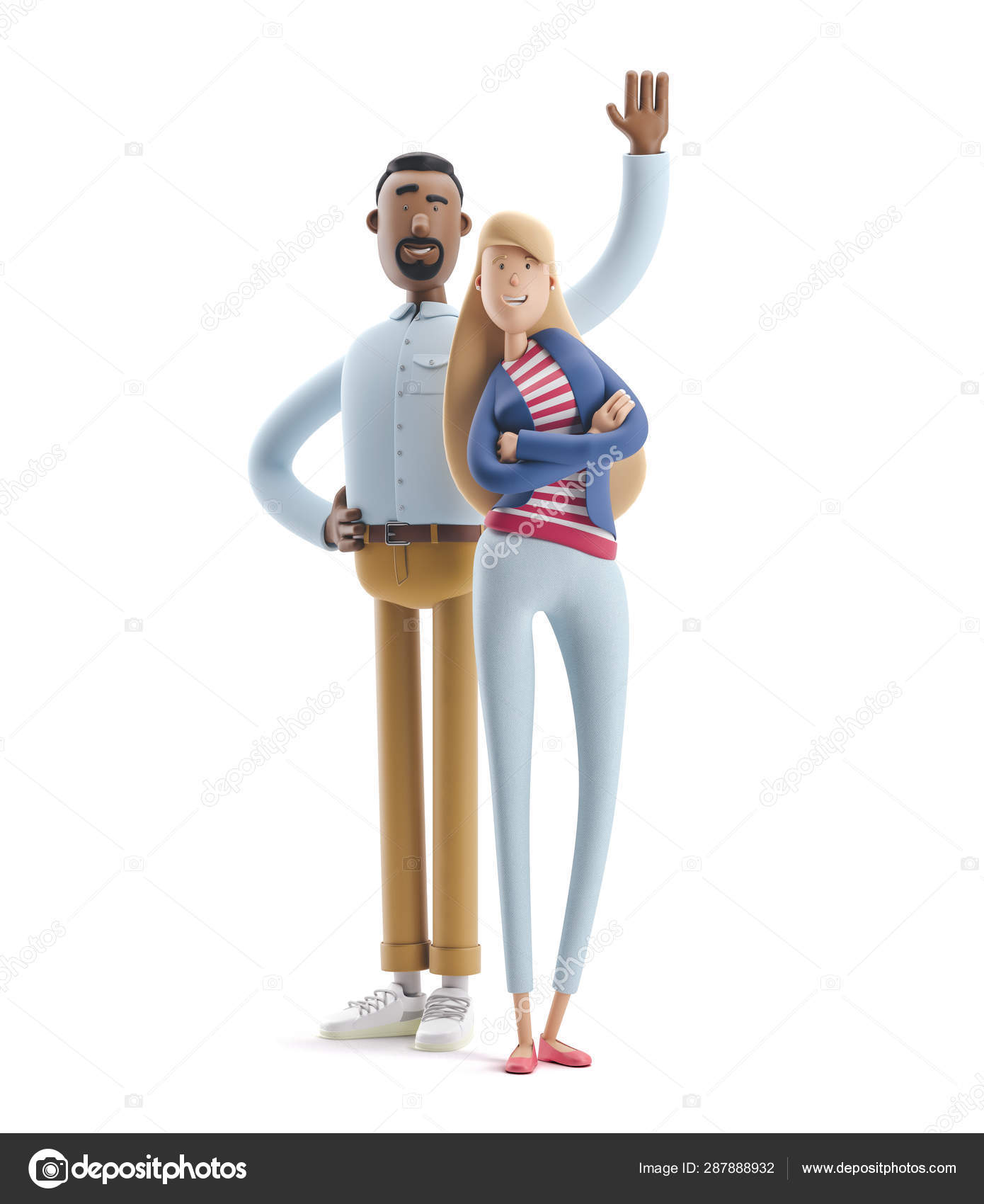 3d illustration. Businessman Stanley and Emma stand on white background