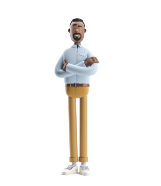 3D Illustration. İşadamı Stanley beyaz arka planda stand.