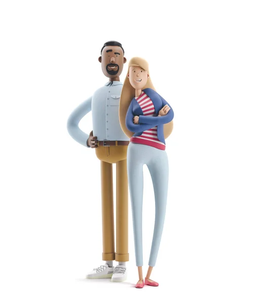 Illustration 3D. L'homme d'affaires Stanley et Emma debout sur fond blanc . — Photo