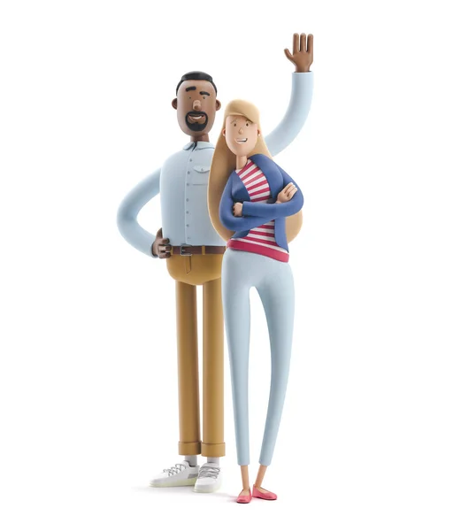 Illustration 3D. L'homme d'affaires Stanley et Emma debout sur fond blanc . — Photo