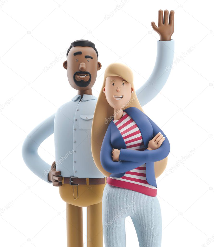 3d illustration. Businessman Stanley and Emma stand on white background.