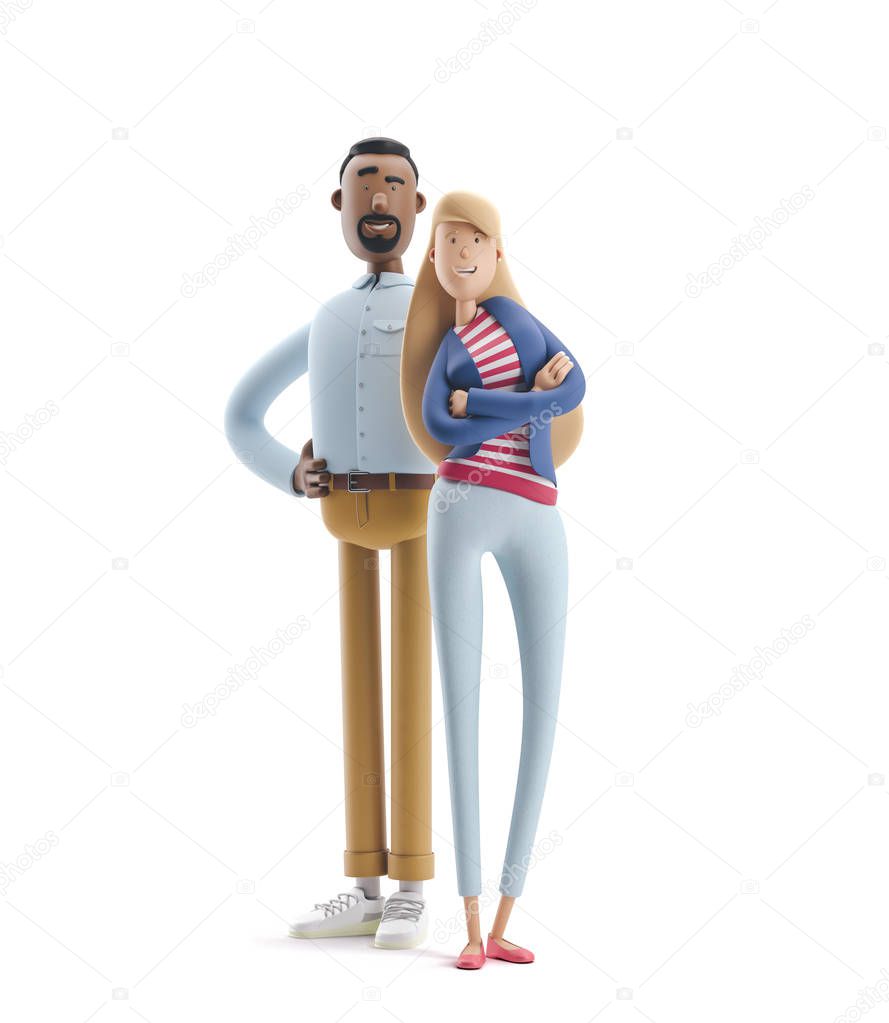 3d illustration. Businessman Stanley and Emma stand on white background.