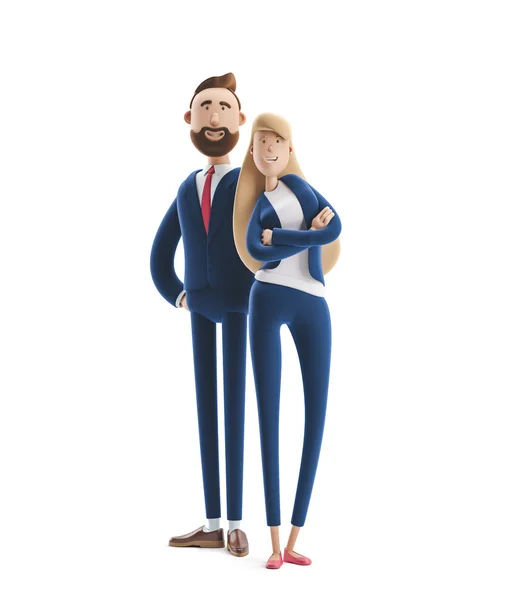 Ilustración 3d. Pareja de negocios Emma y Billy de pie sobre un fondo blanco . —  Fotos de Stock