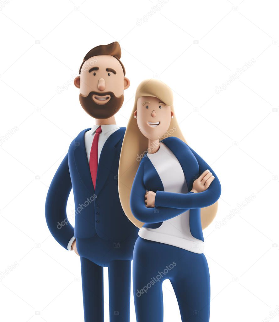3d illustration. Business couple Emma and Billy standing on a white background.