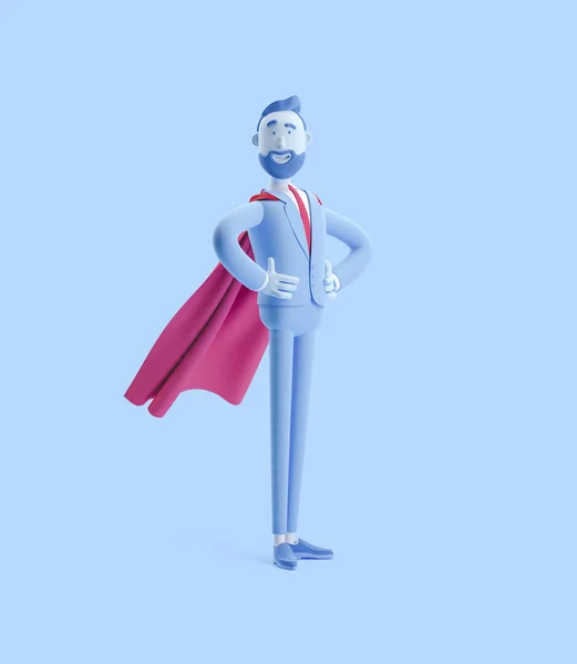 Illustration 3D. Homme d'affaires Billy habillé comme un super-héros. Homme d'affaires Billy de couleur bleue . — Photo