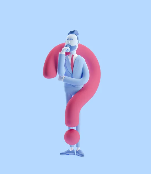 3d illustration. Businessman Billy looking for a solution. Businessman Billy in blue color.