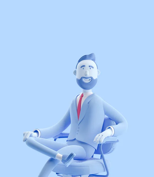 Ilustración 3d. Retrato de un hombre de negocios guapo sentado en la silla de la oficina. Empresario Billy en color azul . — Foto de Stock